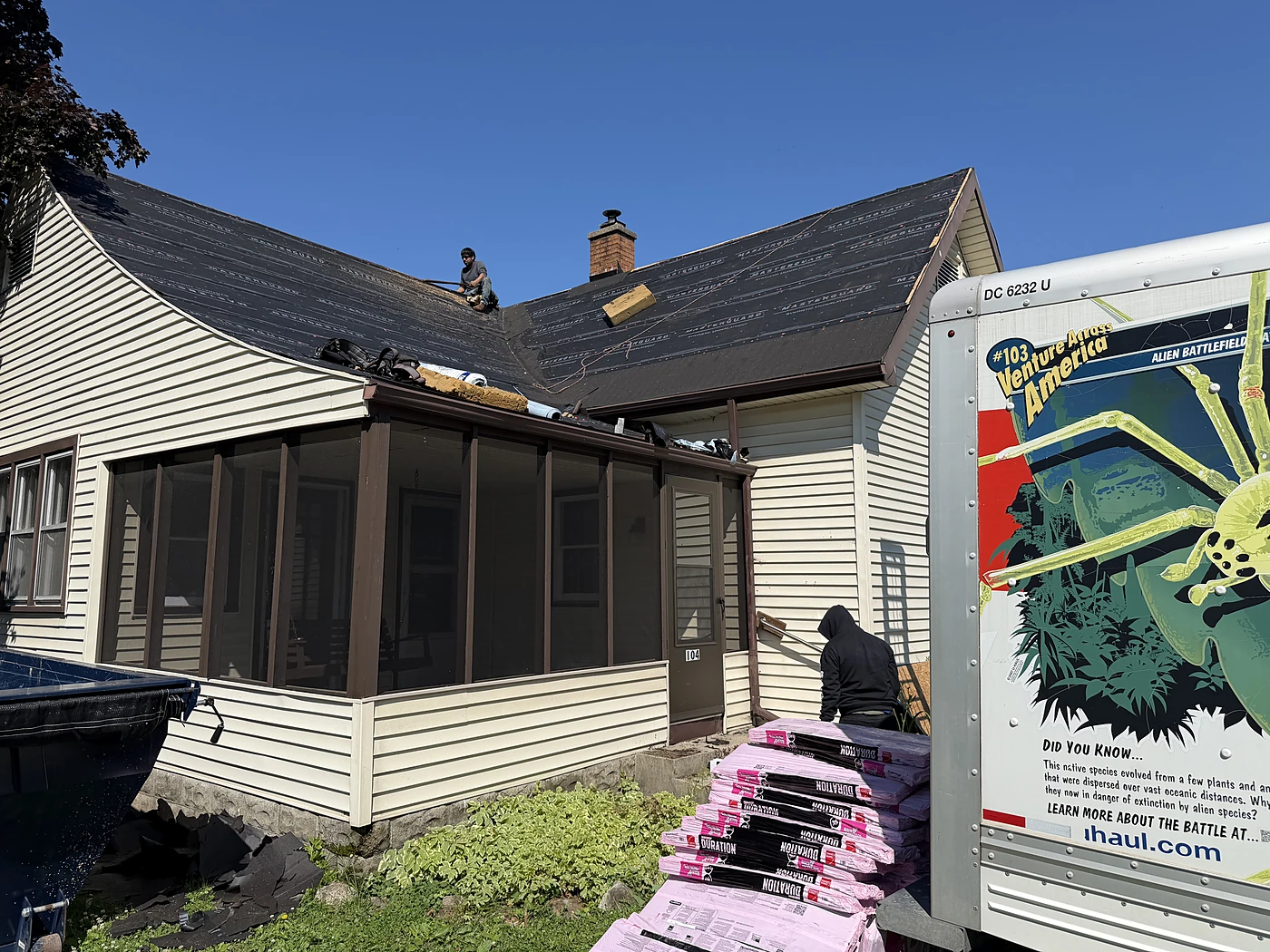 Roof tear-off in progress during replacement